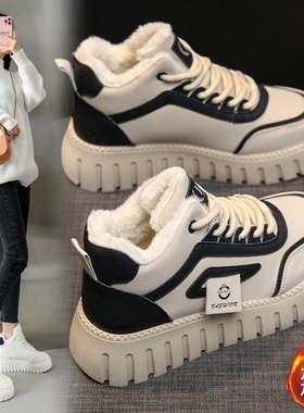 爆款棉鞋2025新款冬季女鞋加绒高帮运动休闲鞋厚底雪地靴保暖短靴