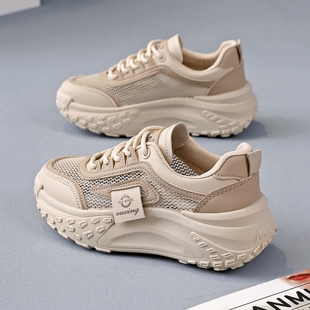 透气运动休闲鞋 厚底网面老爹鞋 女2026新款 夏季 轻便软底 百搭网布鞋