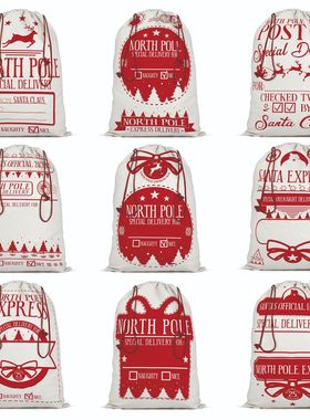 S Sa红色圣诞老人礼物袋 礼品袋圣诞糖果袋麻布抽绳束口袋