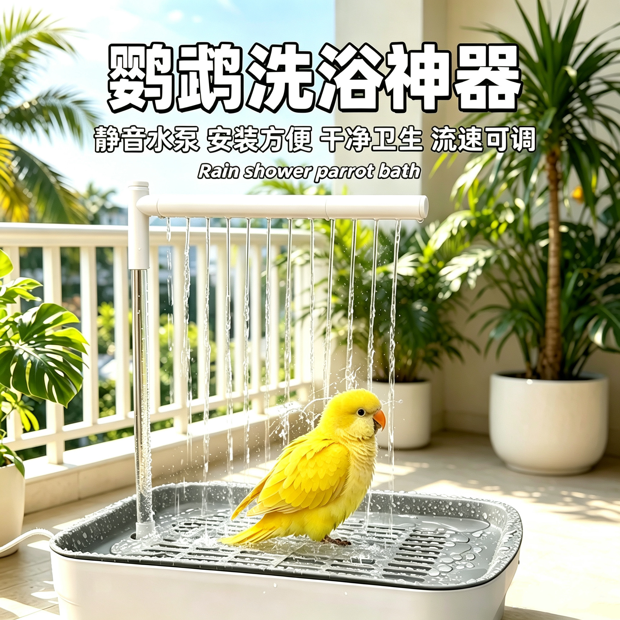 鹦鹉洗澡盆自动循环活水小太阳玄凤牡丹虎皮鸟专用洗澡神器调水流