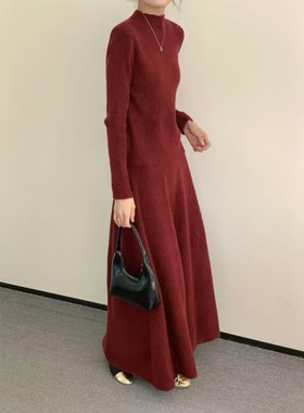 秋冬极简高领针织修身显瘦连衣裙