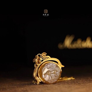 千年糖球玛瑙印章原创设计古法18K黄金宫廷风挂坠吊坠项链