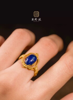 复古青金石圣甲虫18K金戒指女