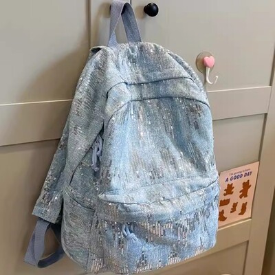 FadKaran亮片书包女牛仔布双肩包