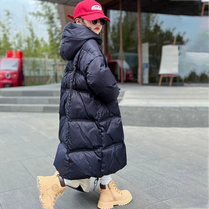 NewBility过膝女童羽绒服白鸭绒