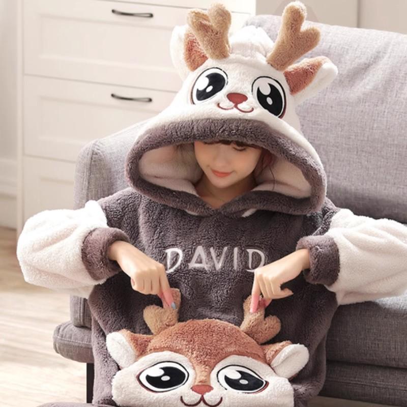 法国FADKARAN秋冬季法兰绒珊瑚绒睡衣女加厚加绒保暖家居服套装