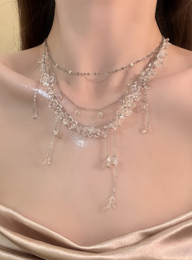 HEY TAO超仙水晶串珠项链女多层叠戴choker颈链清冷感气质锁骨链