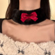 HEY TAO秋冬款 黑色蝴蝶结宽面毛绒choker系带项链女小众颈链配饰