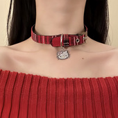 学院风Kitty猫格纹choker项链个性 HEY TAO秋冬款 辣妹项圈颈链配饰