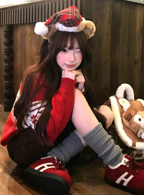 HEY TAO圣诞节毛绒达菲熊圣诞帽发箍女可爱洗脸头箍拍照发饰发卡