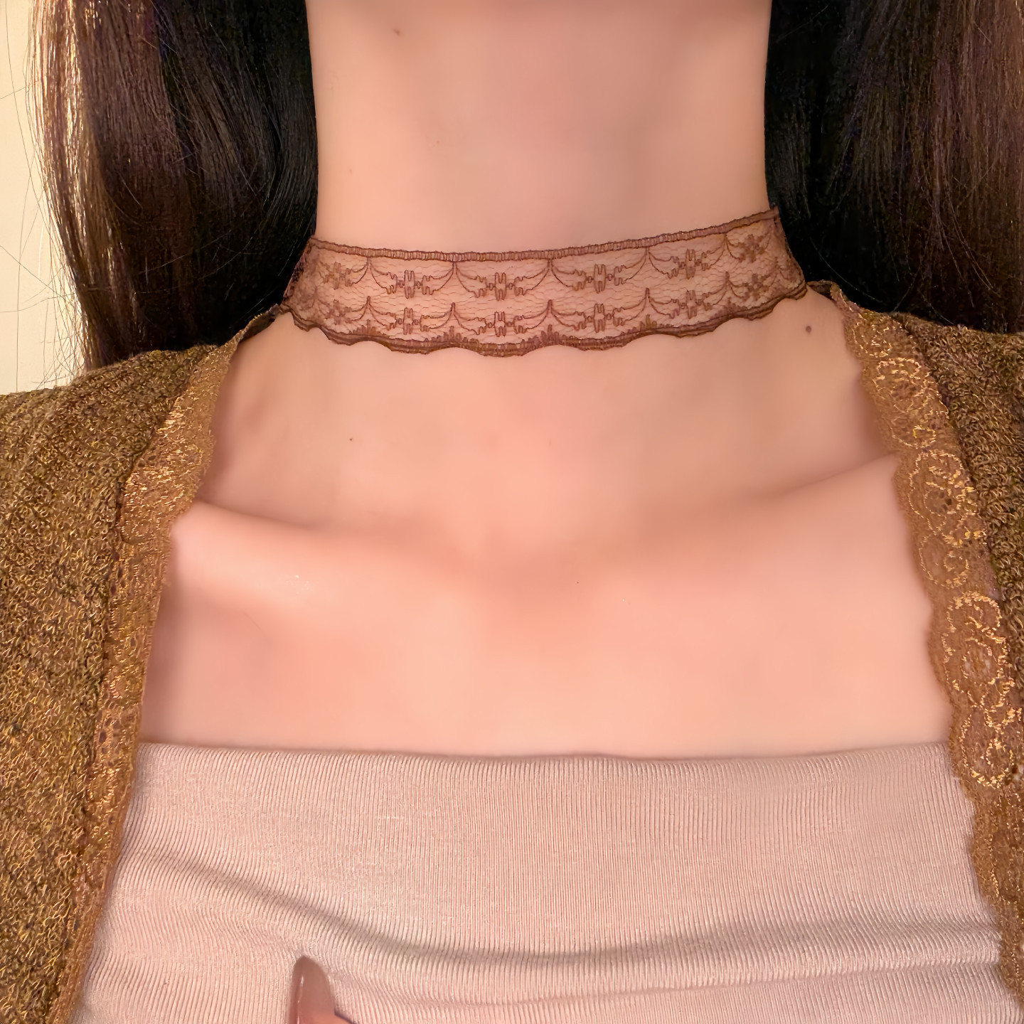 HEY TAO纯欲气质咖色蕾丝choker项链颈带配饰秋冬百搭高级感颈链