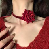 HEY TAO万圣节红色玫瑰花choker项链女颈链小众高级感气质毛衣链