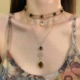 HEY TAO复古美拉德虎眼石项链女小众vintage中古风叠戴锁骨链配饰