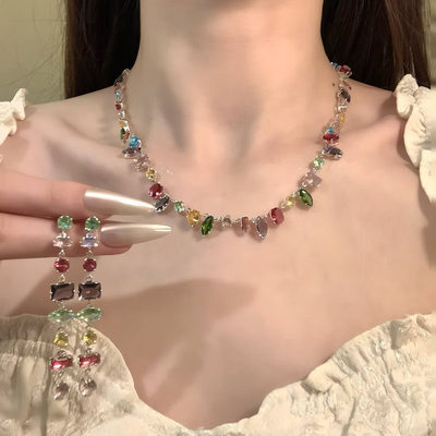 HEY TAO春夏彩色多巴胺糖果水晶串珠项链女轻奢高级感锁骨链配饰