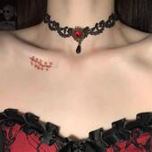 HEY TAO复古暗黑哥特风蕾丝choker项链女个性 朋克风气质颈链配饰