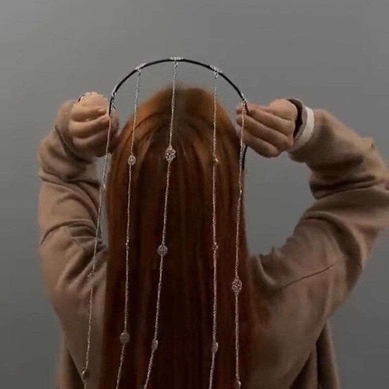 HEY TAO手工自制做旧金属流苏头链发箍女小众高级感时尚头箍发饰