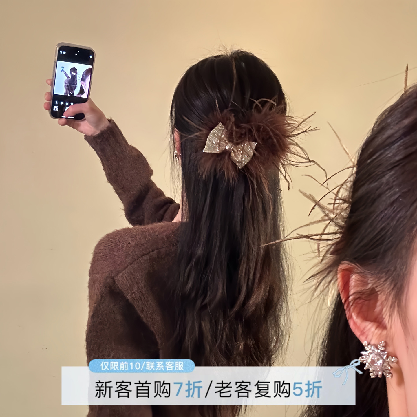 HEY TAO超仙氛围感蝴蝶结羽毛发夹女2025新款高级感发饰气质发卡