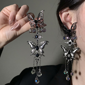 HEY TAO重工暗黑系蝴蝶流苏耳钉复古小众个性 耳环夸张长耳坠耳饰