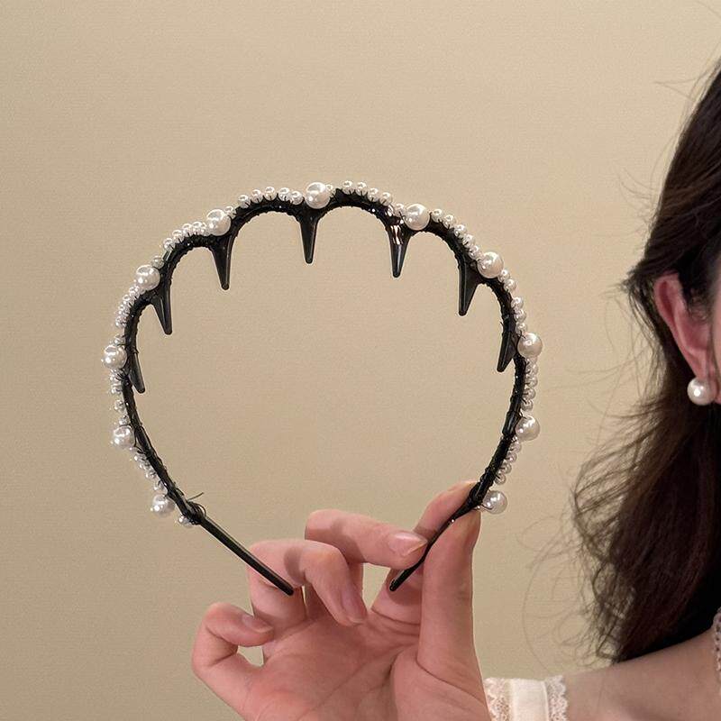HEY TAO韩系小香风珍珠波浪发箍女百搭高颅顶带齿头箍发饰高级感