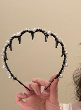 HEY TAO韩系小香风珍珠波浪发箍女百搭高颅顶带齿头箍发饰高级感