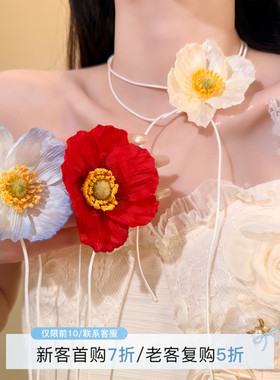 HEY TAO超仙海岛度假风花朵系带项链女春夏季甜美气质颈链锁骨链