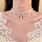 HEY TAO复古宫廷风手工串珠蕾丝项链女优雅高级感颈链配饰锁骨链
