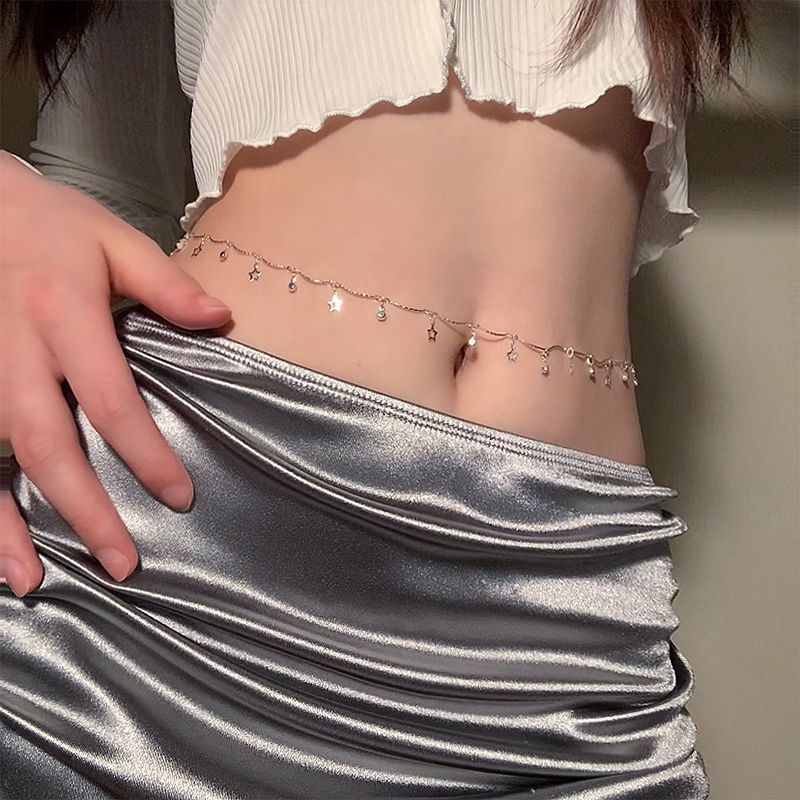 HEY TAO夏季裙子配饰腰链女星星流苏身体链辣妹百搭清冷感金属链