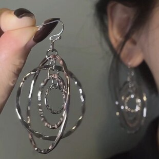 HEY TAO复古多层锤纹耳圈吊坠耳环女清冷感耳钉酷感姐系耳饰耳夹