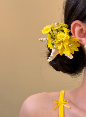 HEY TAO甜美黄色太阳花朵海星发夹女海边度假风拍照头花边夹发饰