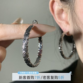 个性 HEY TAO冷淡风银色金属纹理感耳圈女高级感圈圈耳环时尚 耳饰