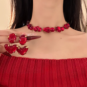 HEY TAO复古新年红宝石项链女轻奢小众气质颈链配饰高级感锁骨链