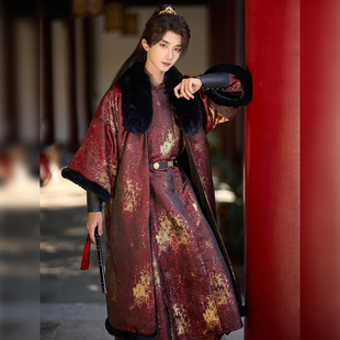 新款明制织金泼墨披风中国风汉服浮光鎏金斗篷季新款加绒保暖大氅