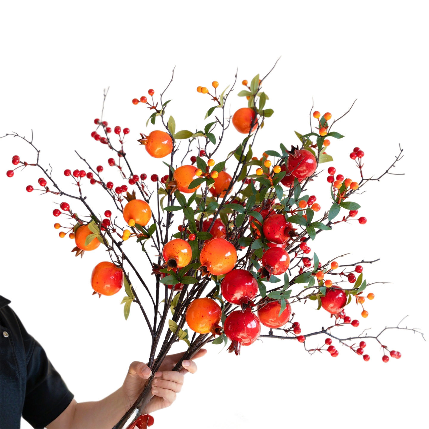 仿真花石榴果树枝柿子摆件干花假花客厅插花餐桌装饰品