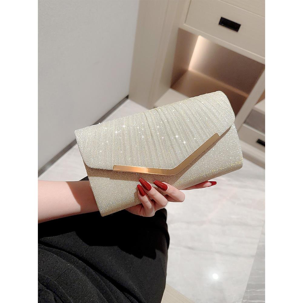 潮牌韩版时尚褶皱信封包晚宴礼服手拿包简约妈妈款婚礼旗袍包包女