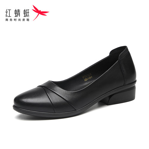 红蜻蜓春秋新款头层牛皮妈妈单鞋