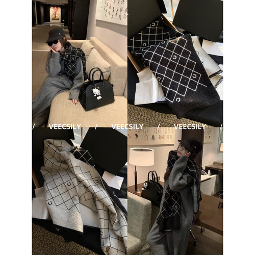 秋冬双面格子高级感气质保暖围巾