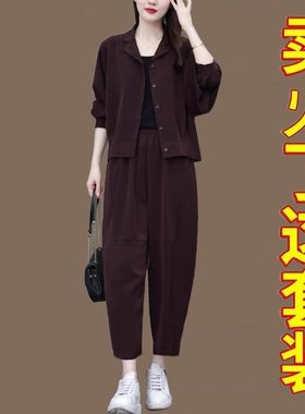 春秋装新款洋气大码女装天丝套装