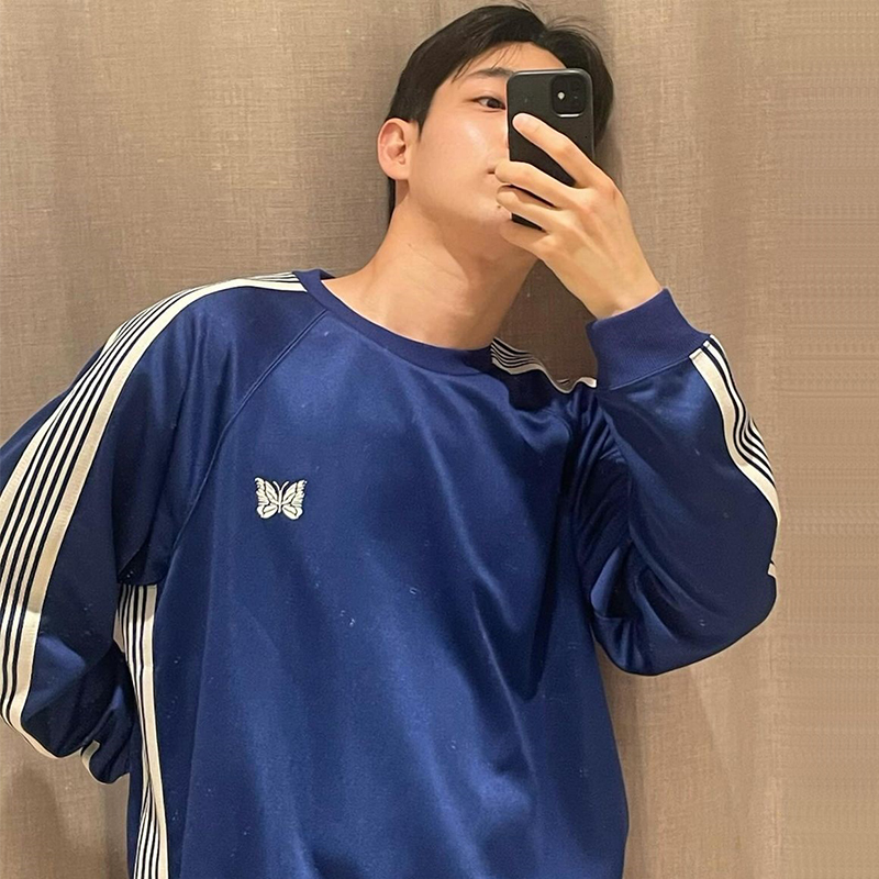 老夫子 needles 皇家蓝 日韩潮流 宽松纯色运动休闲 短宽卫衣男女
