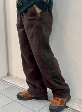 老夫子 Needles 蝴蝶刺绣 摇粒绒 拉链松紧 男女休闲束脚运动长裤