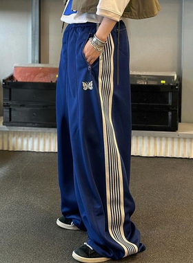 老夫子 needles 皇家蓝HD 蝴蝶刺绣 日韩胖胖裤 阔腿长裤 灯笼裤
