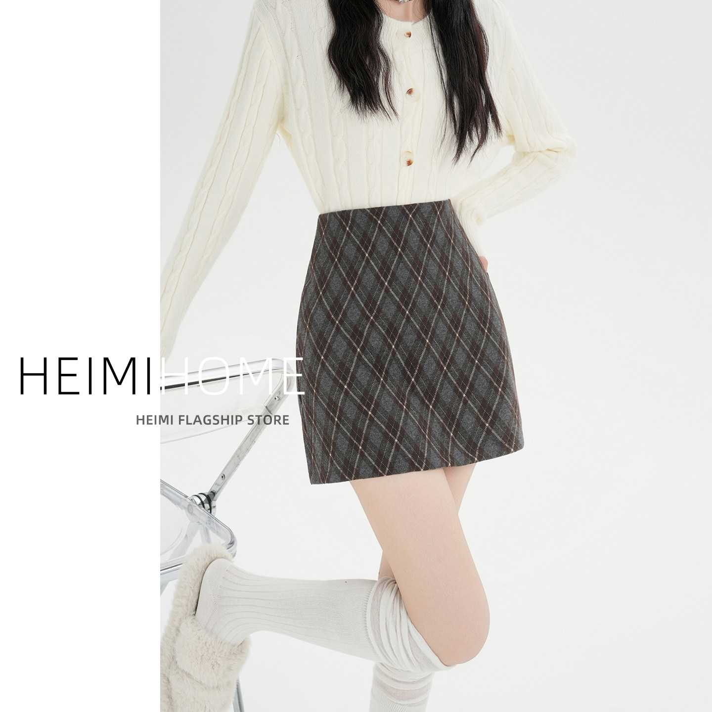 复古毛呢格纹半身裙女秋冬季高腰A字短裙小个子学院风包臀格子裙,女装/女士精品,半身裙,淘宝优惠券,粉丝福利购,淘宝优惠卷
