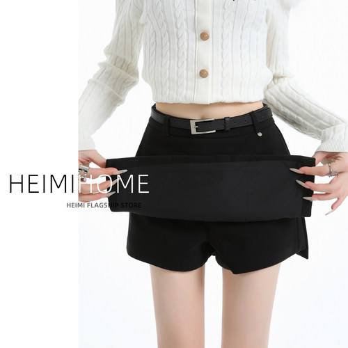 秋冬季设计感高腰毛呢短裙裤