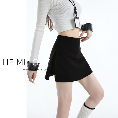 秋冬季高级感侧开叉毛呢短裙裤