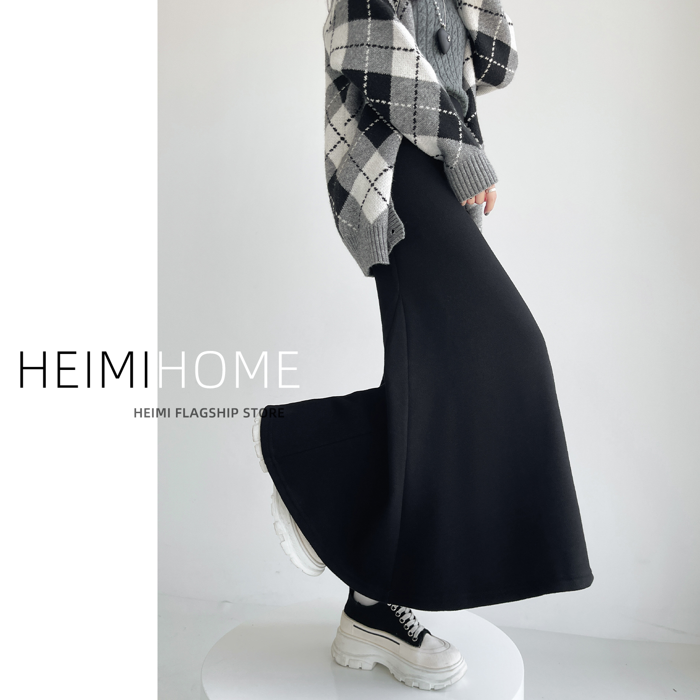 秋冬季加绒针织糯米裙羊绒半身裙