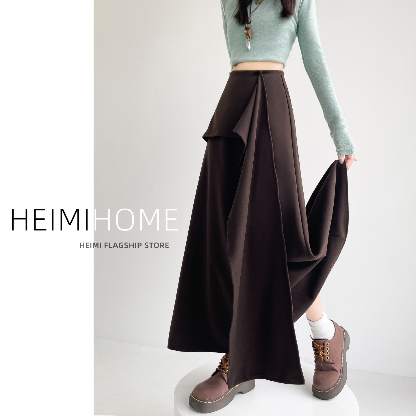 咖色不规则半身裙女秋冬高级中长款a字毛呢裙加厚设计感飘带长裙,女装/女士精品,半身裙,淘宝优惠券,粉丝福利购,淘宝优惠卷