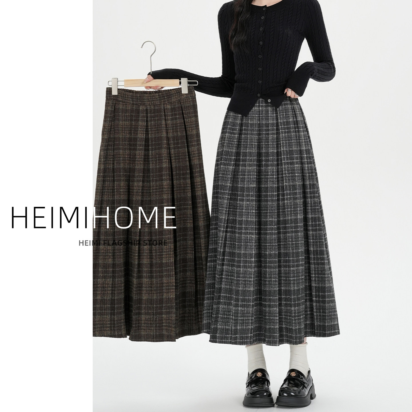 学院风加厚毛呢半身裙女秋冬高腰中长款压褶格子裙复古格纹百褶裙,女装/女士精品,半身裙,淘宝优惠券,粉丝福利购,淘宝优惠卷