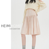 蜜桃粉灯芯绒半身裙女秋冬小个子复古A字五分裙高腰纽扣蓬蓬中裙