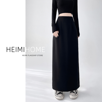 后开叉西装裙a字毛呢长裙女