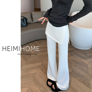 白色微喇运动裤 设计感休闲微喇裤 高腰开叉假两件屁帘卫裤 女春夏季