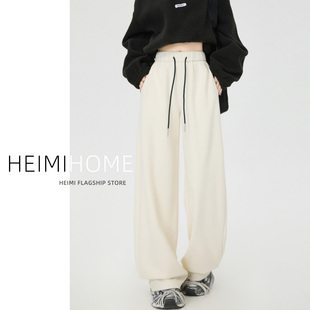 休闲加绒加厚香蕉糯米裤 慵懒感羊绒阔腿裤 女秋冬季 白色弯刀运动裤